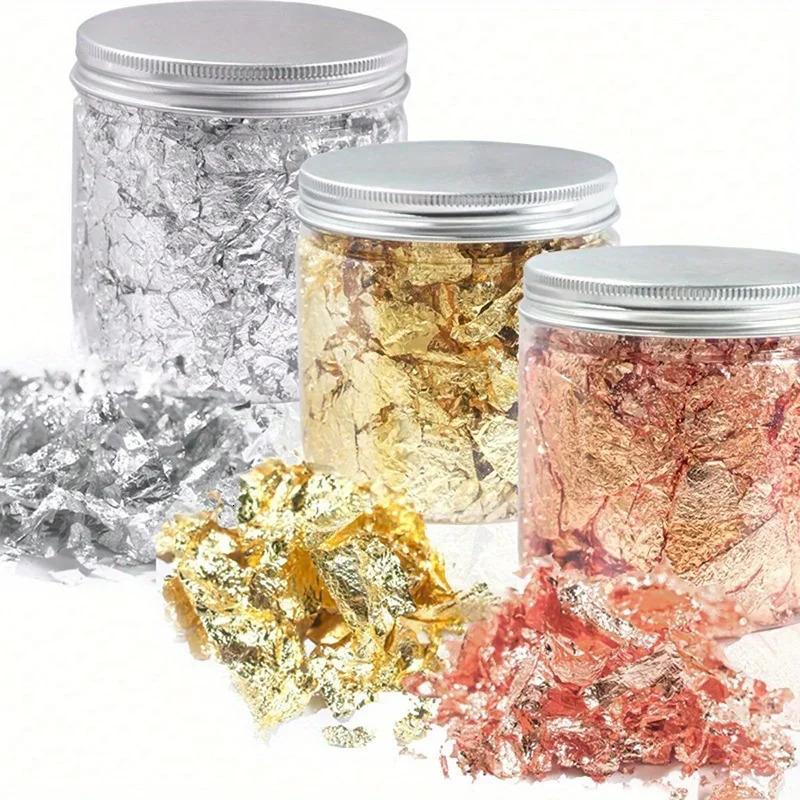 Nail Art Accessories Gold Silver Copper Foil Sequins Glitter Leaf Flake Sheet Bulk Paper For Gilding Manicure Decoration 250605