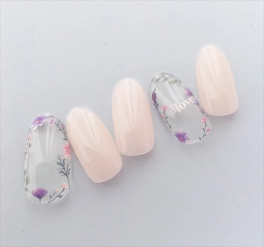 3d Nail Art Decals Purple Pink Dry Botanical Flowers Adhesive Sliders Stickers For Tips Decoration 250605