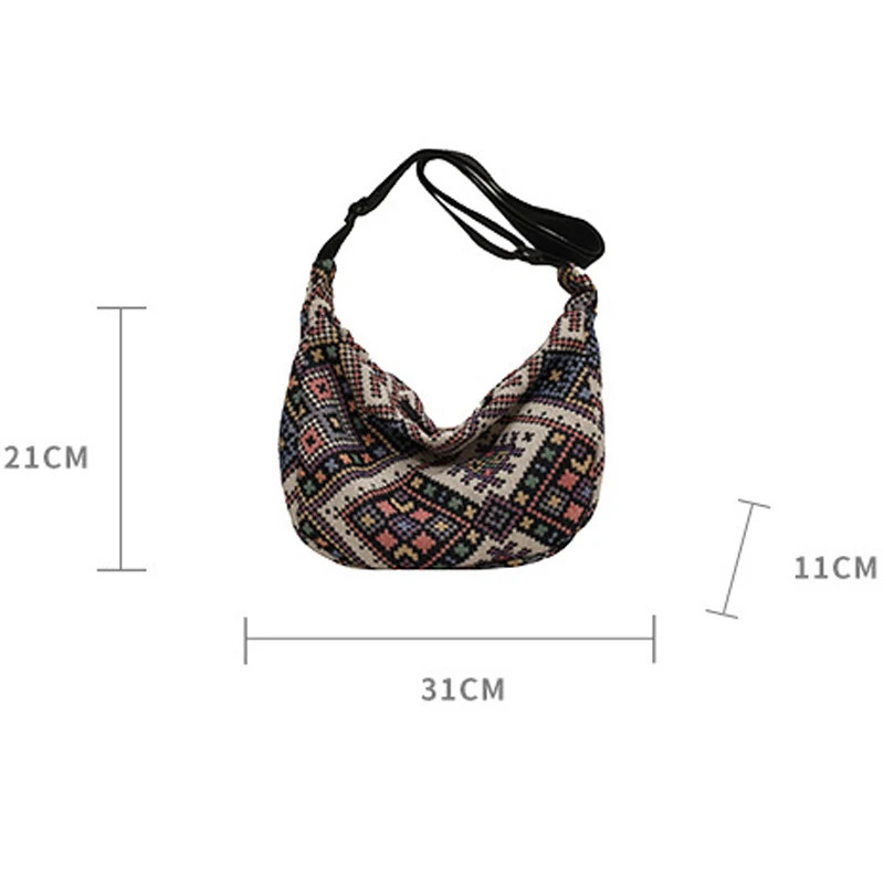 Ethnic Wind Canvas Shoulder Bag Small Tote Female Messenger Bag Simple Zipper Handbags Trend Casual Beach Bag 250606