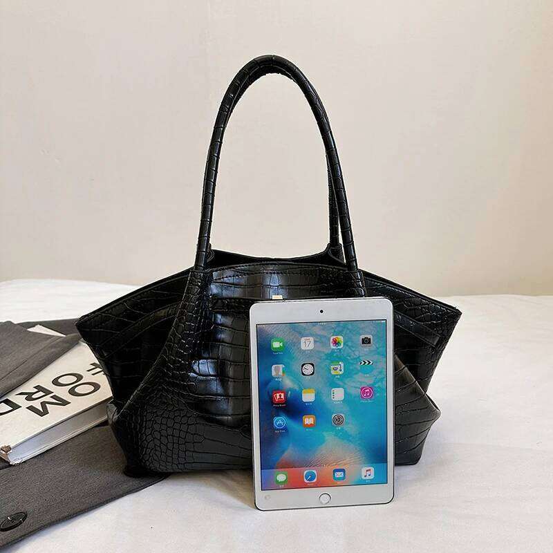 Meet You Vintage Crocodile Print Women s Pu Leather Tote Design Pleated Female Daily Large Capacity Commuter Bag bag