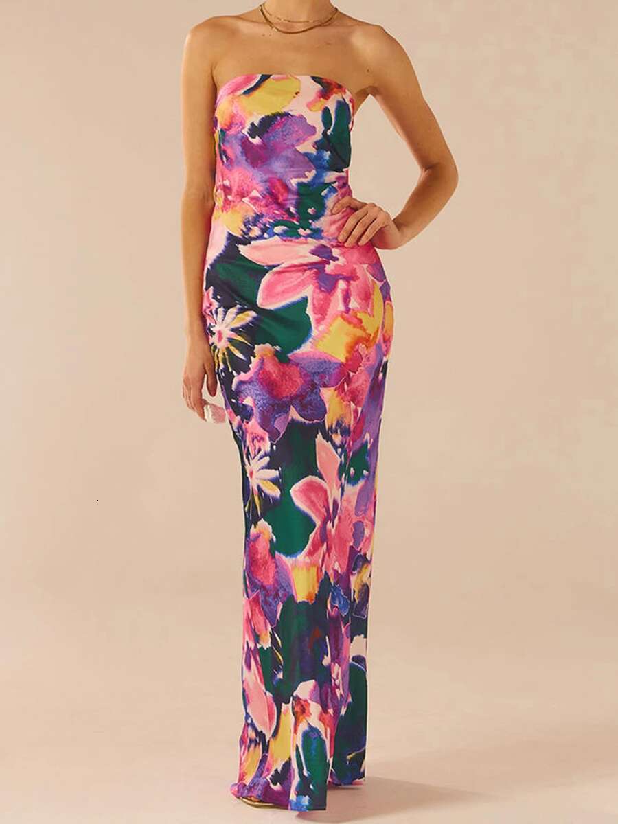 Elegant Off-shoulder Maxi Dress with Boho Floral Print and Lace-up Back Detail for Summer Wedding or Vacation Beach Party Wear