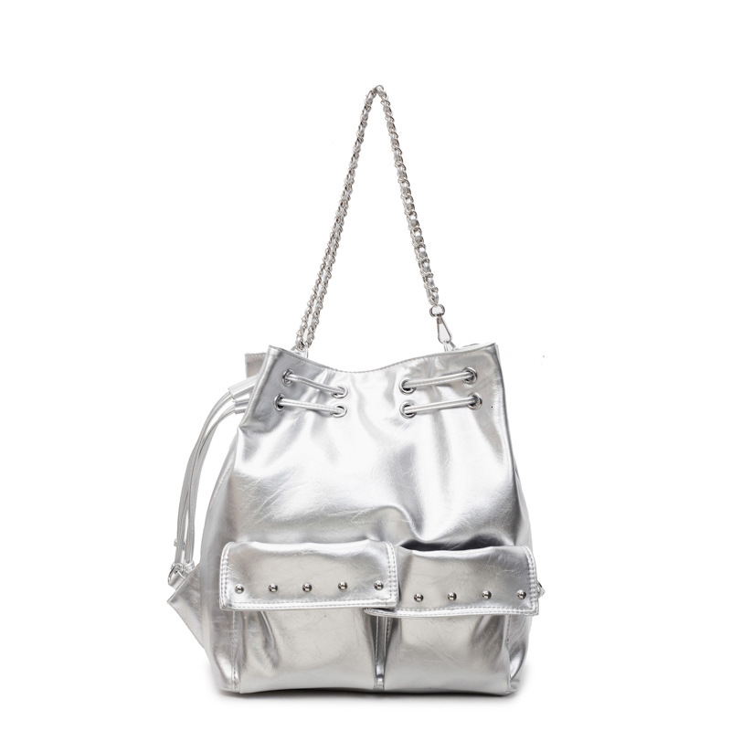 designer Korean Style Motorcycle Rivet Chain Tote Bag for Women, Multifunctional Backpack, Casual Versatile Commuter Large Capacity Shoulder Bag