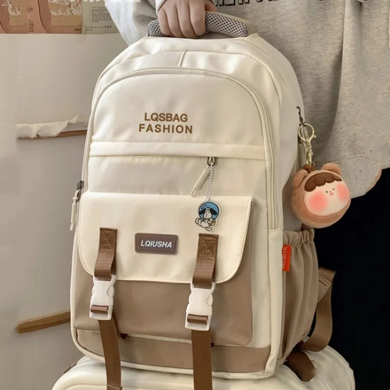 The college style soft girl color schoolbag Korean version simple letter backpack for primary and secondary school students 250605