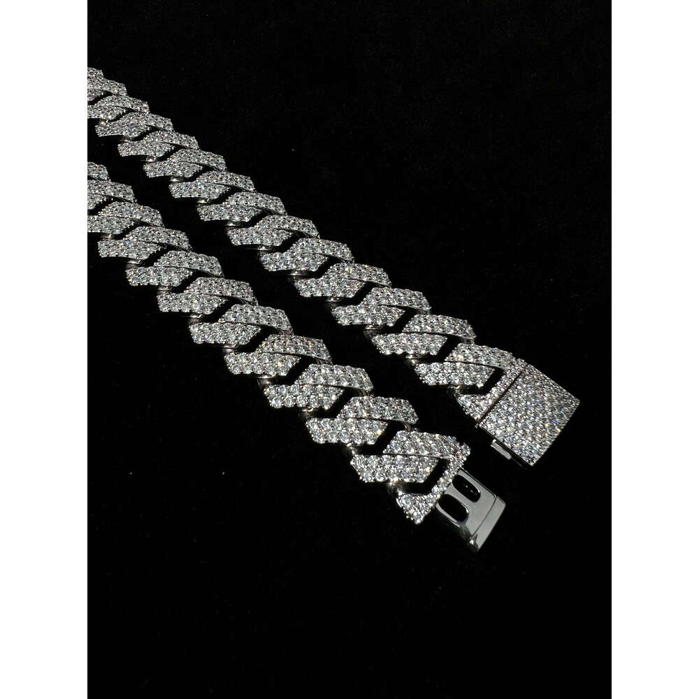 16mm Wholesale Custom Sterling Sier Zircon Cuban Link Chain Bracelet Necklace Brass Unisex