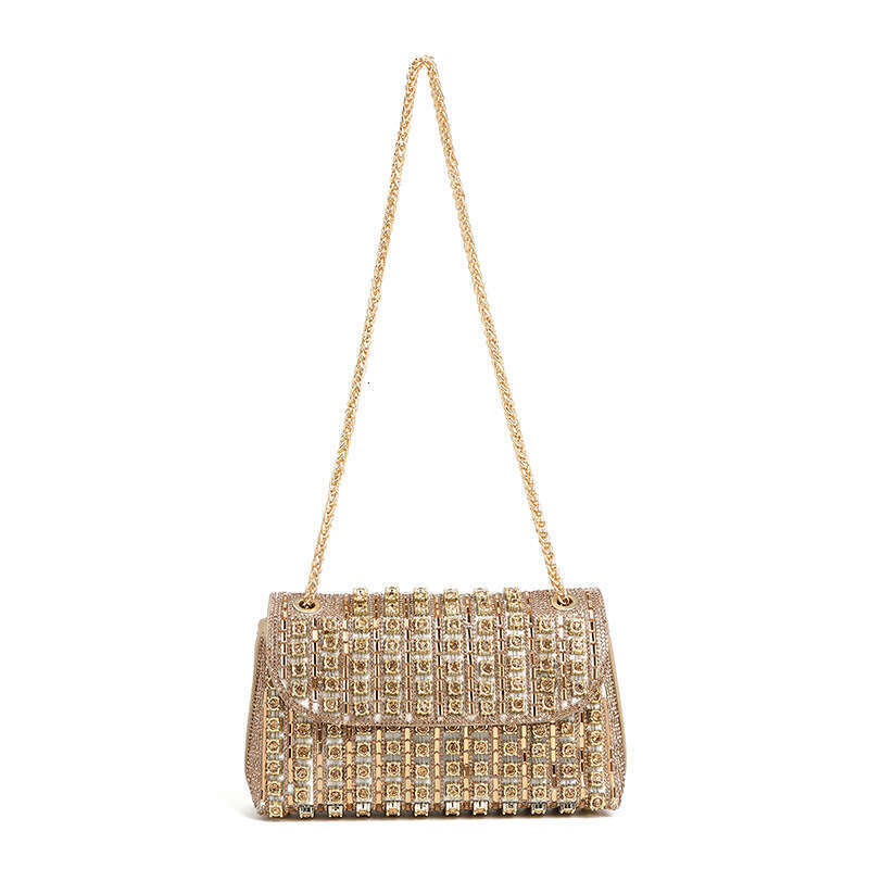 New Full Evening High-end Sparkling Diamond Chain Small Square Underarm Shoulder Crossbody Banquet Bag