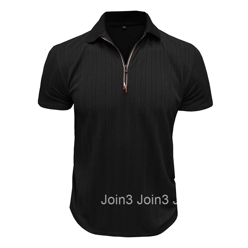 Mens Short Sleeve Jacquard Turn Down Collar Zipper Casual Tops - Stylish Fit Shirts for Summer Fashion