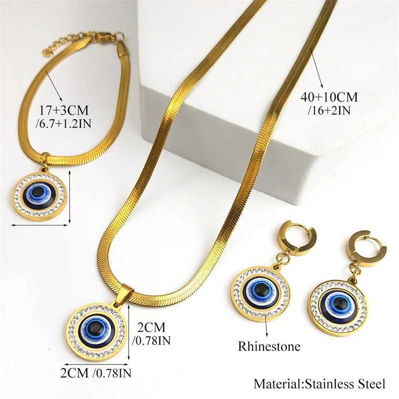 Evil Blue Eye Jewelry Set for Women Stainless Steel Luxury Crystal Magic Turkish Eye Earrings Necklaces Party Daily Wear Z250607