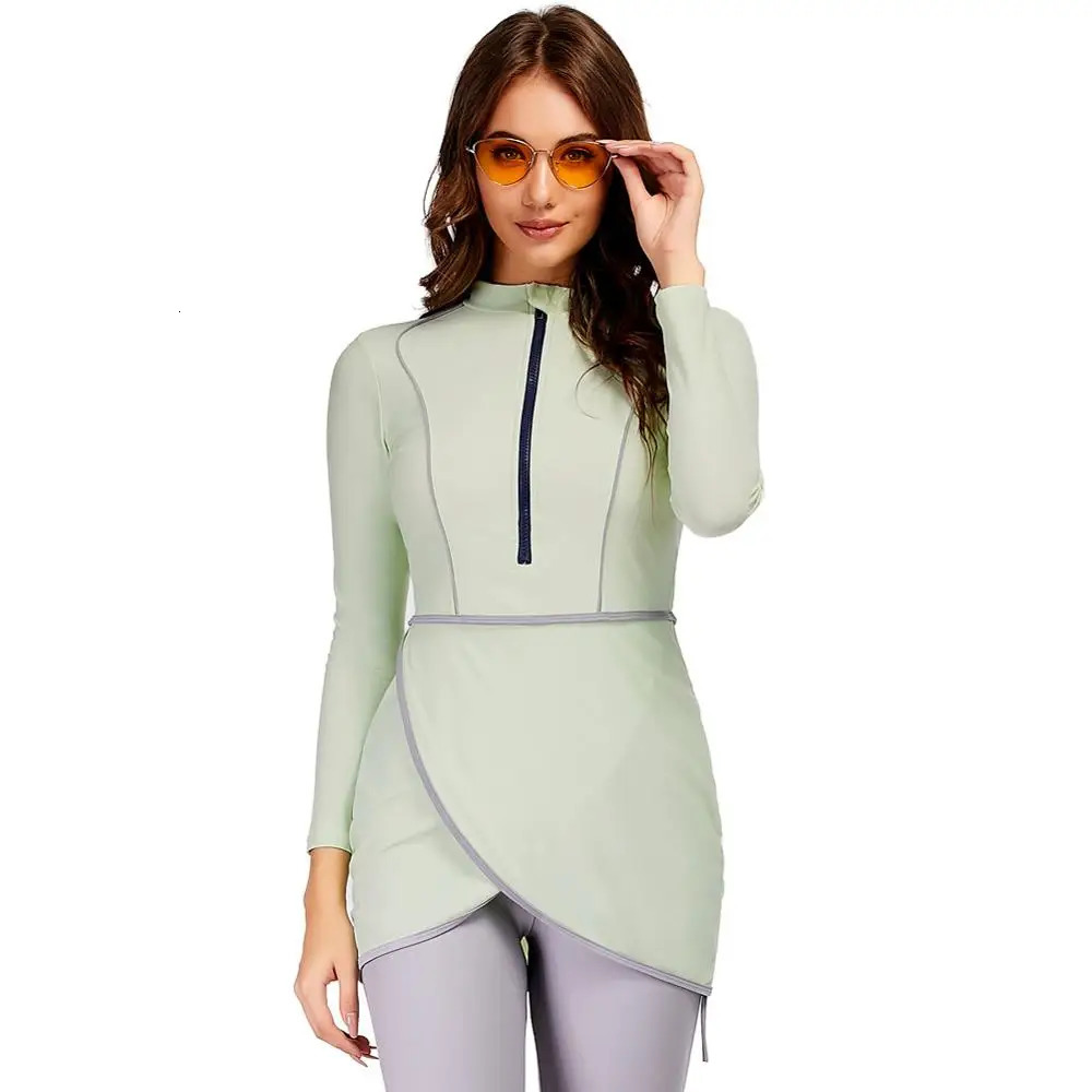 Muslim Swimwear Women Modest Patchwork Hijab Long Sleeves Sport Swimsuit 3pcs Islamic Burkinis Wear Bathing Suit 250605