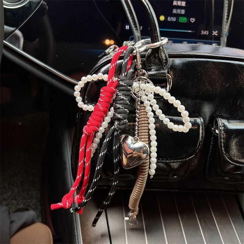 Y2k Pearl Bowknot Heart Bag Charms Keychain Lock Chain For Cute Lady Phone Case Hanging Ornaments Emo Bag Accessories Functional XJ250607