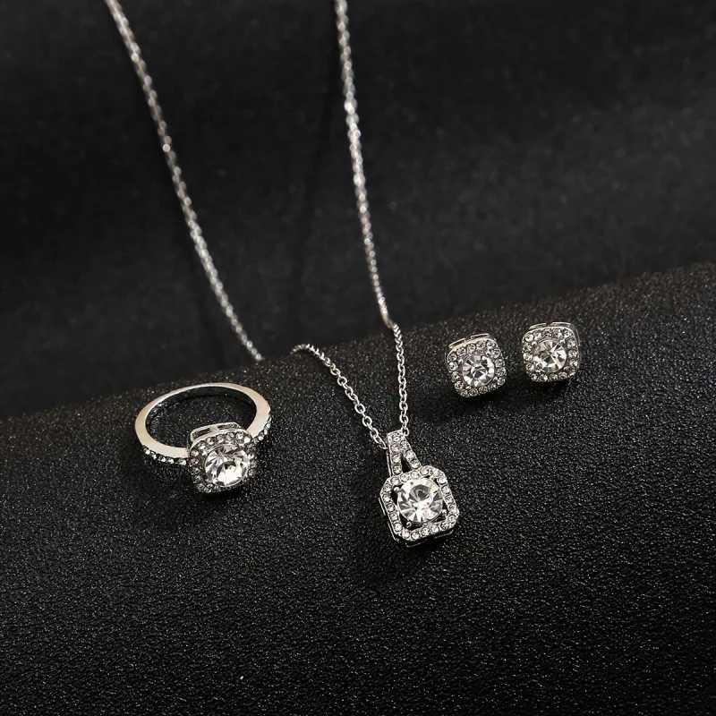 Fashion Square Zircon Necklace Earrings Ring For Women Luxury Wedding Engagement Jewelry Shining Party Jewelry Gifts Z250607