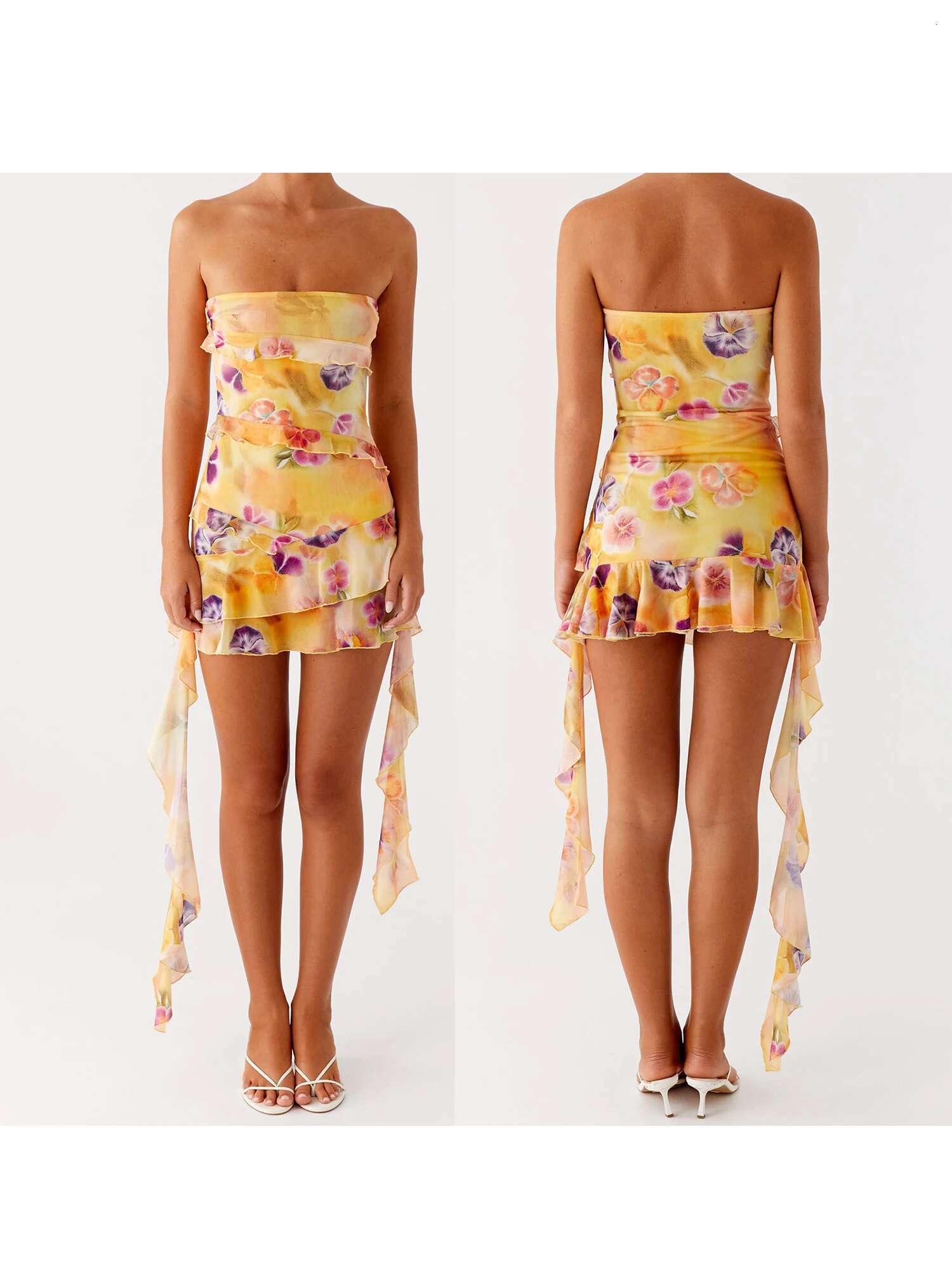 Women Off Shoulder Maxi Dress Boho Floral Print Ruffle Hem Beach Party Dress with Slit for Vacation Evening Wear