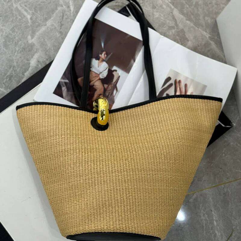 OLOEY New retro women's tote bags for spring summer 2025, stylish designer casual and multi-purpose commuter lock basket woven bag