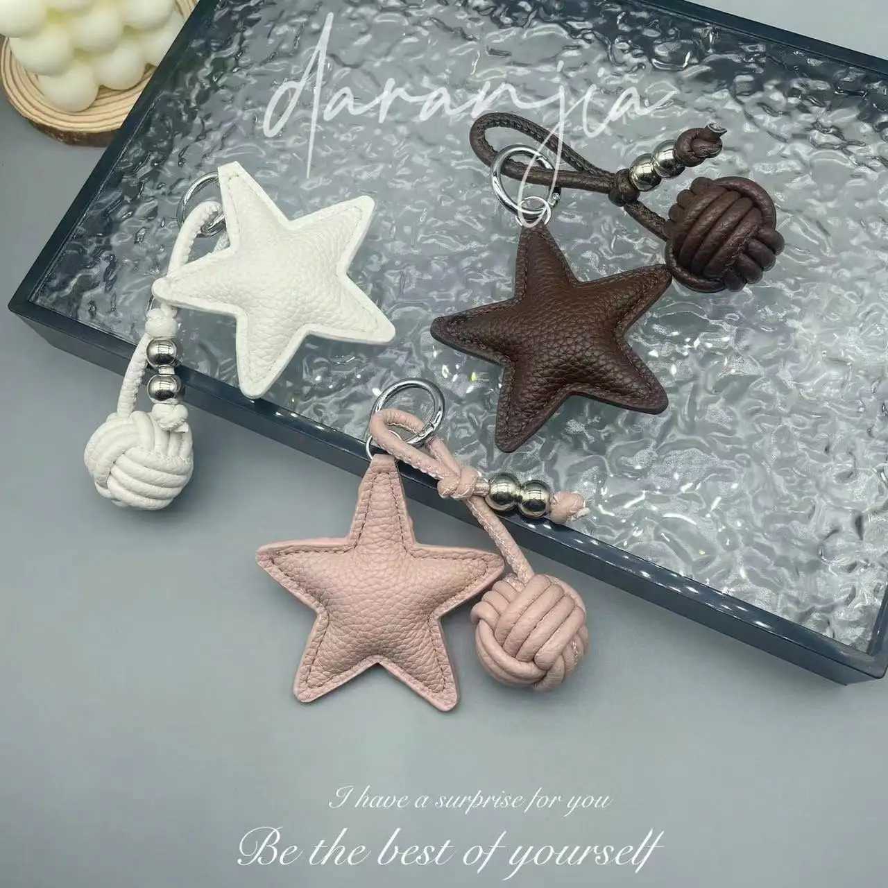 Star Woven Ball Keychain Bag Charm DIY Personalized Fashion Handbag Accessories for Women Small Gifts Crossbody Bags Keychain XJ250607