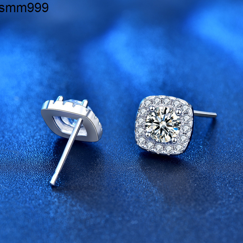 Mossan Diamond 925 Sterling Silver Stud Earrings Wholesale Women Simple Geometric square Earrings