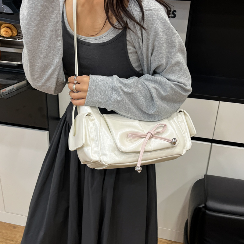 designer Korean Style Pleated Bow Multi-Pocket Single Shoulder Underarm Bag for Women 2025 Summer New Fashion Personality Crossbod