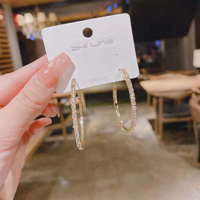 Gold Silver Hoop Earrings for Women Diamond Girl Earrings Wholesale N2412171