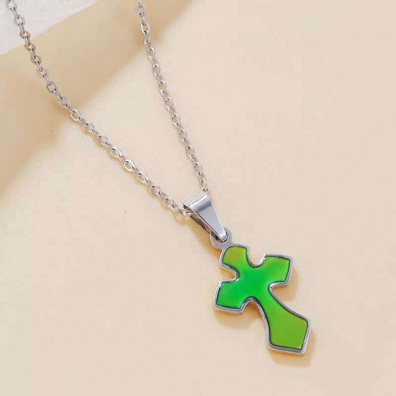 Womens Classic Style Stainless Steel Cross Pendant Necklace Fashionable Mood Change Necklace for Gift Engagement Anniversary