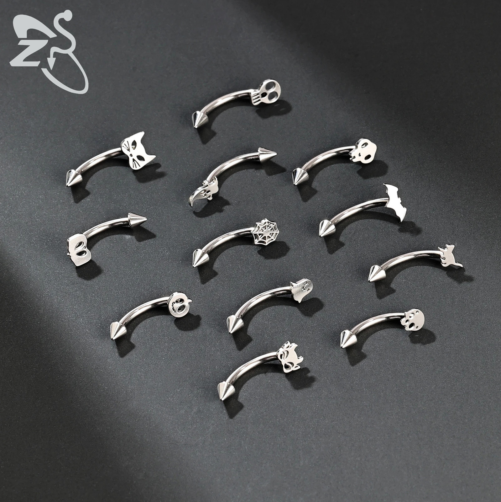 ZS 1 PC Punk 16G Stainelss Steel Eyebrow Piercing Men Pumpkin Ghost Eyebrows Ring Lip Belly Piercings Hallowmas Jewelry 810MM 250606