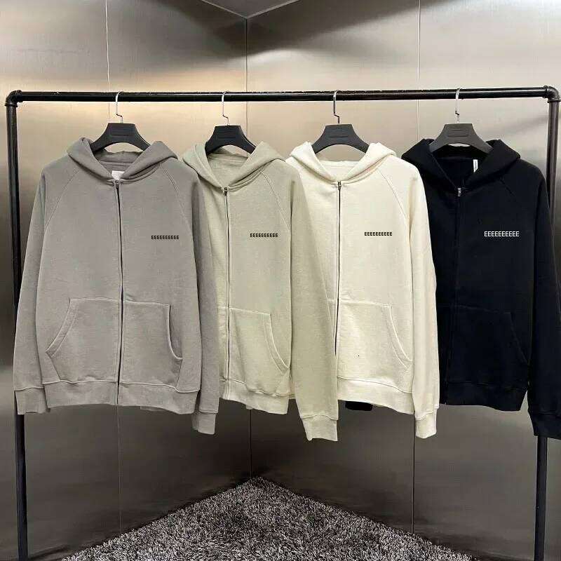 Trendy Men's Zipper Hoodies Classic Double Line Chest Two Rows Letter Hoodie Brand Couple High Street Loose Coat Top