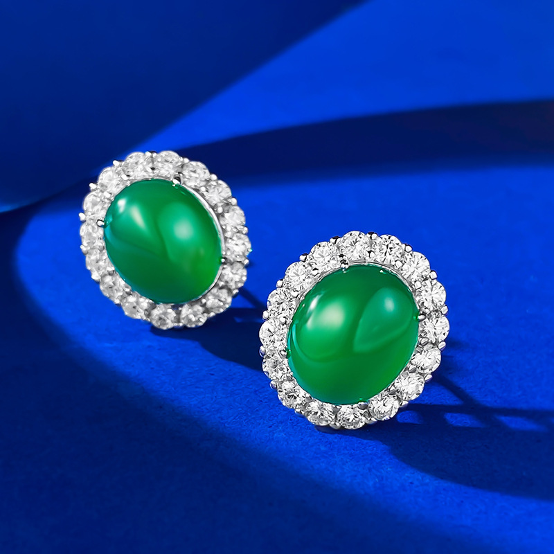 2025 Choucong Gorgeous Socialite Stud Earrings Luxury Jewelry Pure 100% S925 Sterling Silver Green Jade White CZ Diamond Lady Princess Earring For Lov