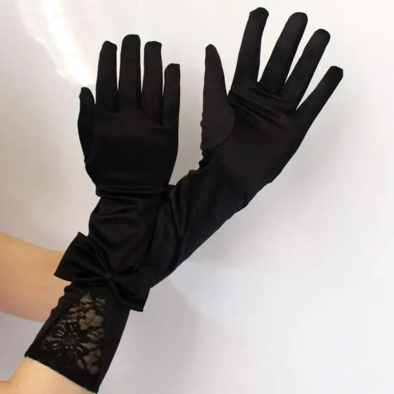 Ladies Gloves Bow Lace Satin Gloves Dance Performance Ceremonial Gloves Nightclub Satin Gloves Wedding Bridal Gloves C015 250603