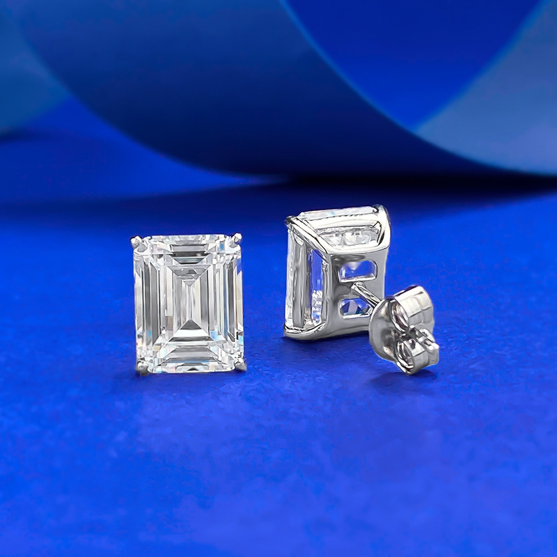 Choucong 2025 Top Sell Elegant Stud Earrings Genuine 100% 925 Sterling Silver 18K Gold Emerlad Cut White Lab Moissanite Diamond Rectangle Women Weddin