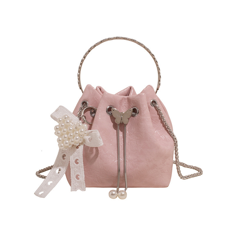 designer 2025 Summer New High-End Handheld Bucket Bag for Women with Chain Drawstring Shoulder Bag Niche Crossbody Ha