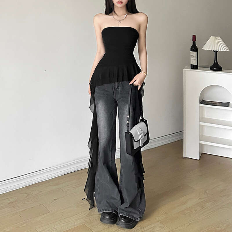 European and American Style Spring Women's Solid Color Slim Fit Street Off-Shoulder Sleeveless Pleated Top 2025 New Elegant Unique Fashion Clothi