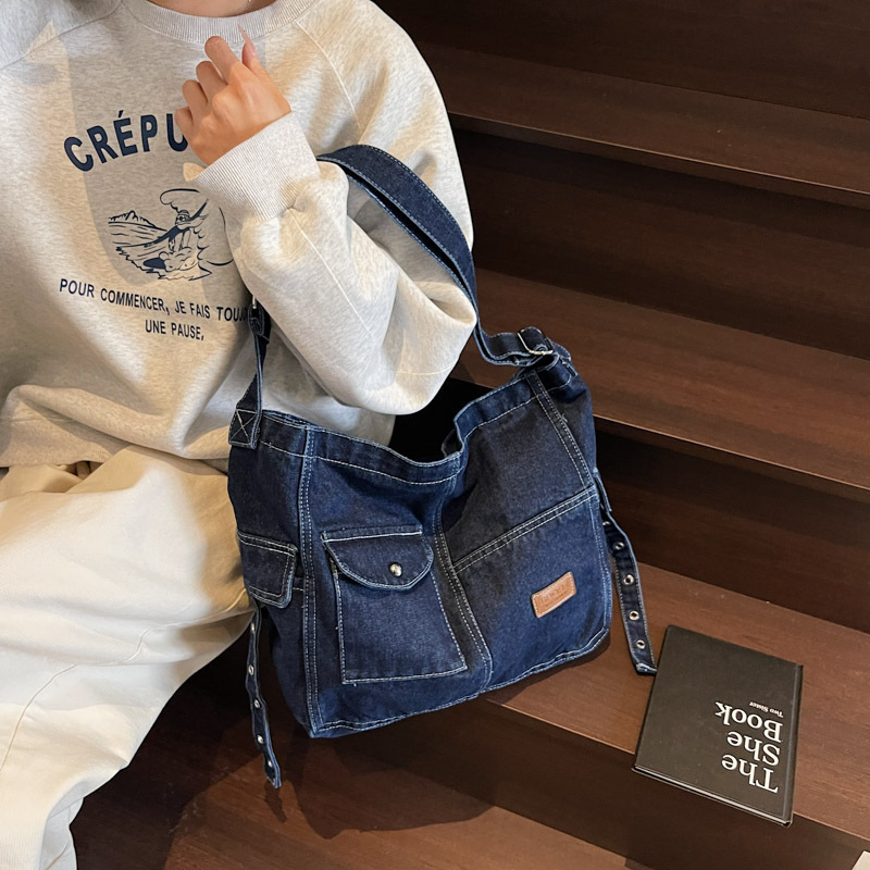 designer 2025 Summer Denim Bag Retro Niche Lazy Literary Washed Tote Bag Trendy Cool Ins Style Single Shoulder Crossbod