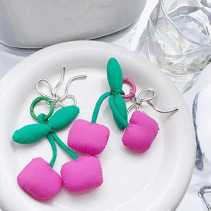 Cute Cherry Keychain Bag Ornament Bow Keyring For Women Girls Sweet Phone Pendant Backpack Decoration Accessories Gifts XJ250607