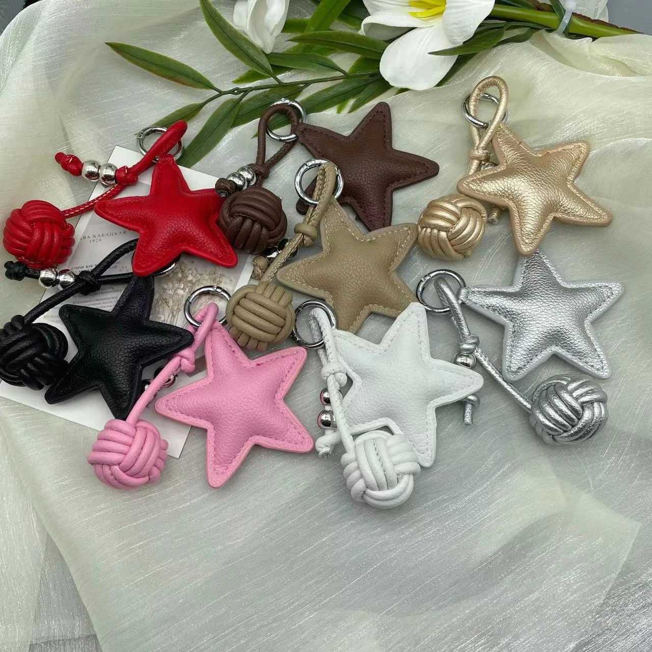 Lovely PU Leather Star Keychain Car Keyring Cartoon PU Leather Hanger 5 Colors Fashion Bag Pendant Bag Ornament XJ250607