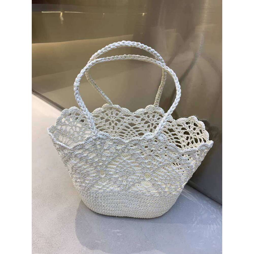 Handmade Single Shoulder Crochet Women s Hollow Pattern Woven Handbag Cotton Knitted Beach Bag