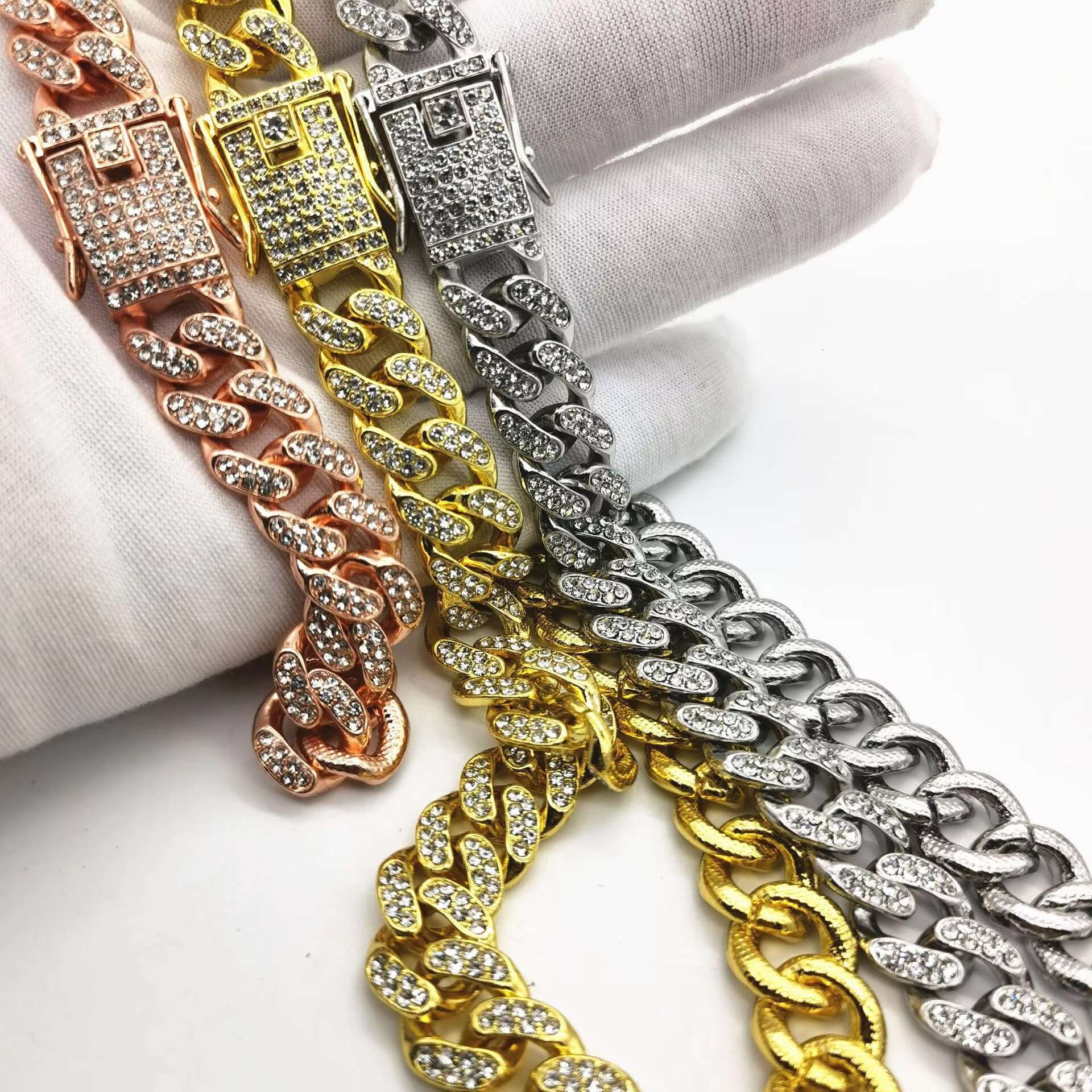 Fashion 12mm Long Men Jewelry Hiphop Plated Iced Out Moissanite Diamond Cuban Link Chain Bracelets Women with Clasp