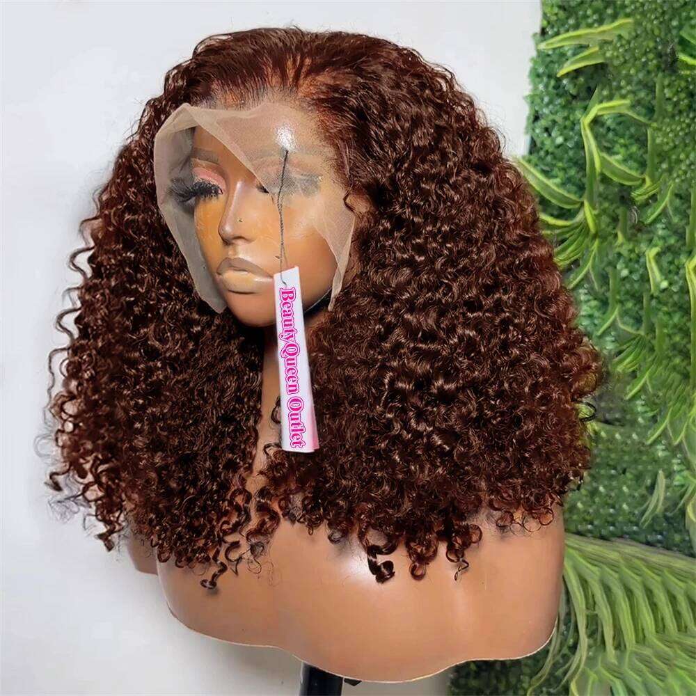 NAMM Brown kinky Curly 13x4 Bob Wigs Brazilian Water Deep Wave Human Hair Wig Preplucked For Woman Short Pixie #4 Color