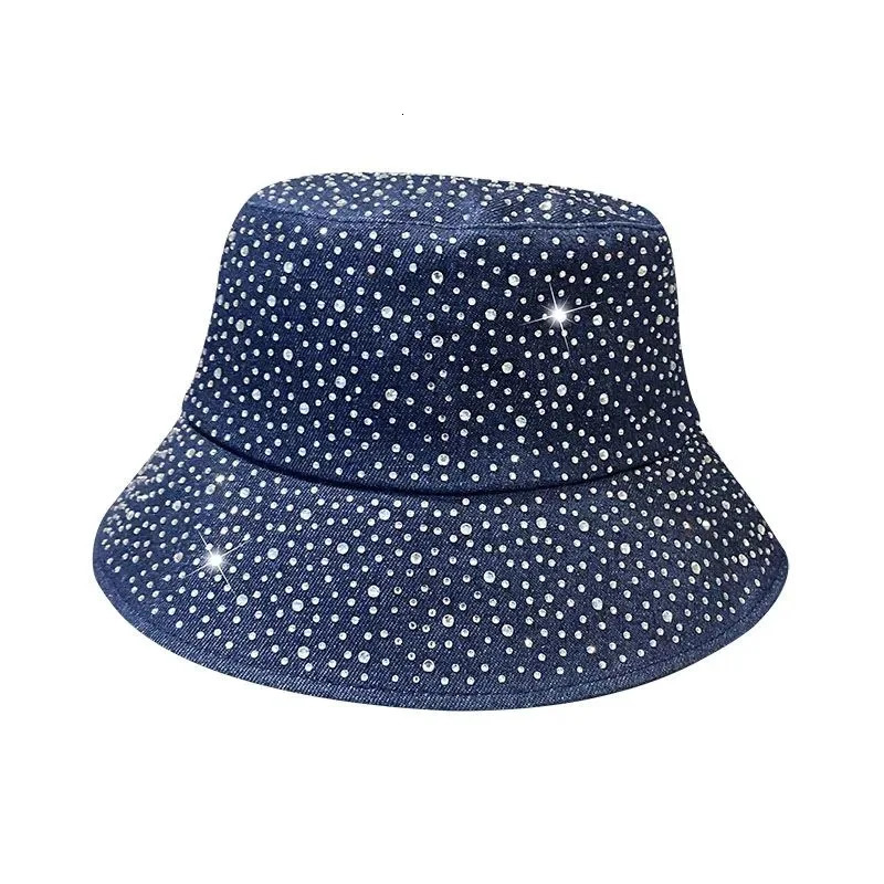 Denim Fisherman Hat Womens Korean ErSion VSpring And Autumn Sun Protection Hat Rhinestone Fashion Trend Bucket Cap 250605