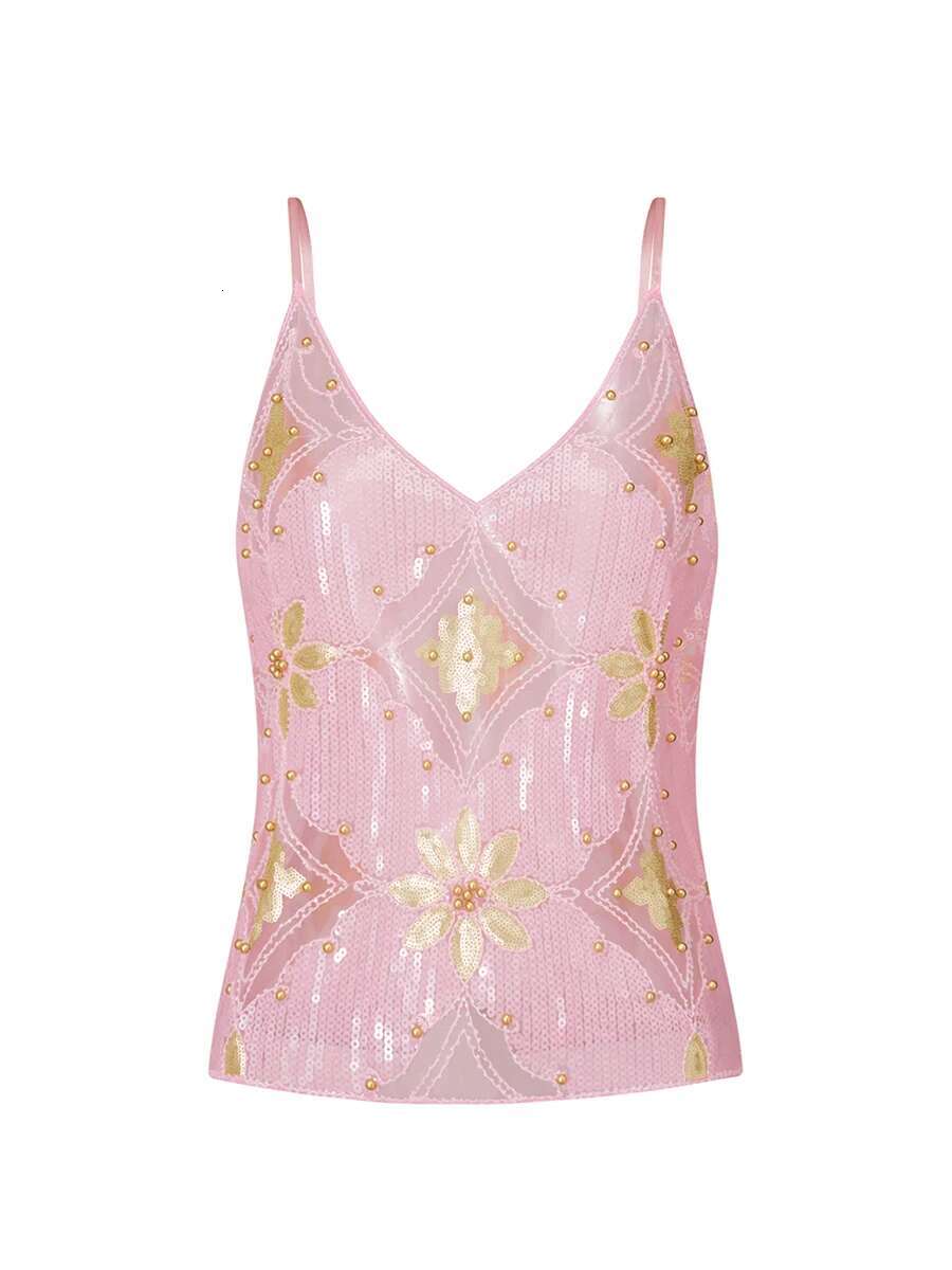 Womens Glittering Sequin Tank Tops Sleeveless v Neck Shiny Camisole Party Clubwear Bling Rave Tops for Women