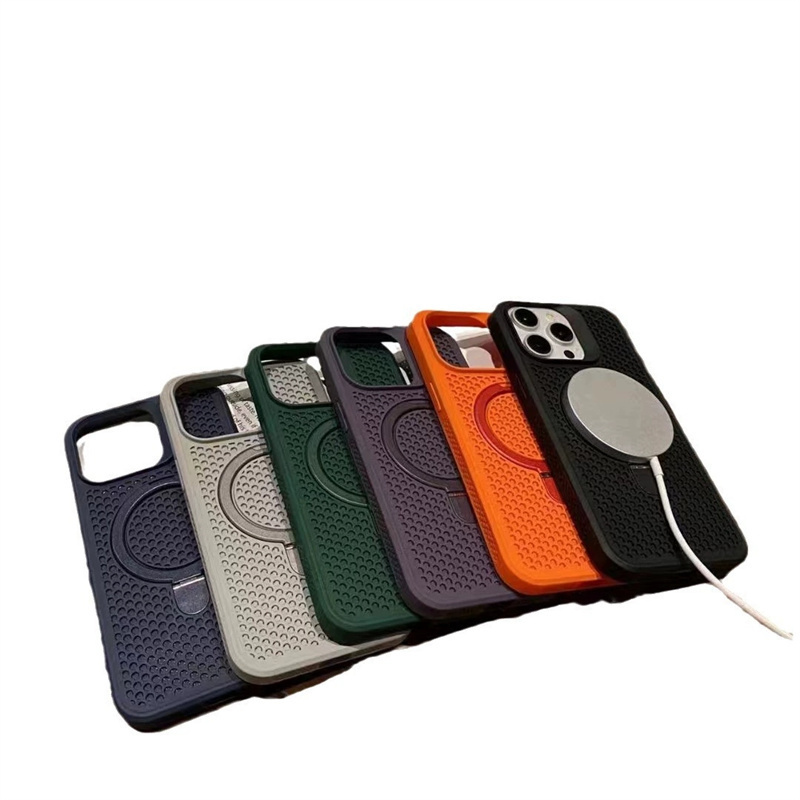 Heat Dissipation Magnetic Case For iPhone 16 15 14 Plus 13 12 11 Pro Max Magsafe Ring Holder Cover Breathable Cooling Mesh Shell