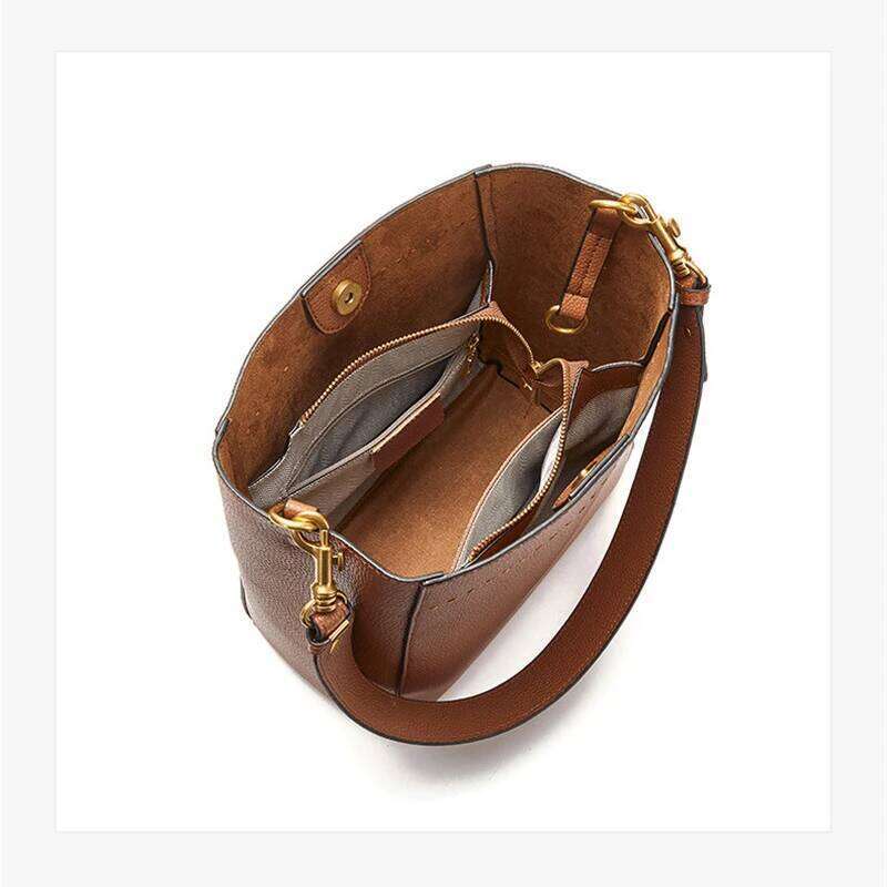 XMESSUN New Retro Genuine Leather Bucket for Women Designer Fashion Lady Cowhide Large Capacity Shoulder Crossbody Bag A494