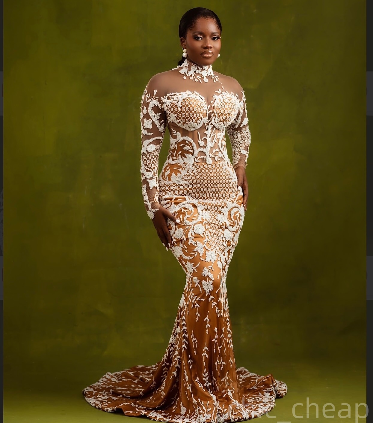 2025 Arabic Aso Ebi Plus Size Ivory Mermaid Wedding Dresses Illusion Lace Sheer Neck Full Sleeves Vintage Bridal Gowns Dress ZJ205