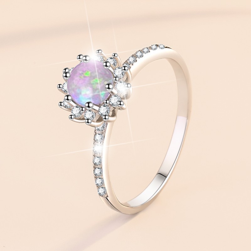 S925 Sterling Silver Moonstone Ring with Opal and Multi-Color Gemstones, Fashionable Jewelry for Women, Perfect for Special Occasions, Cross-Border Wh
