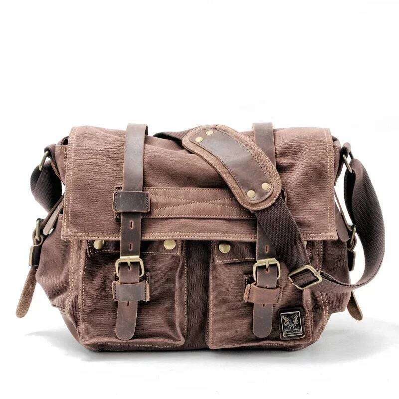 Large size Canvas Leather Men Messenger Big Satchel Shoulder Bags Male Laptop Briefcase Travel Handbag