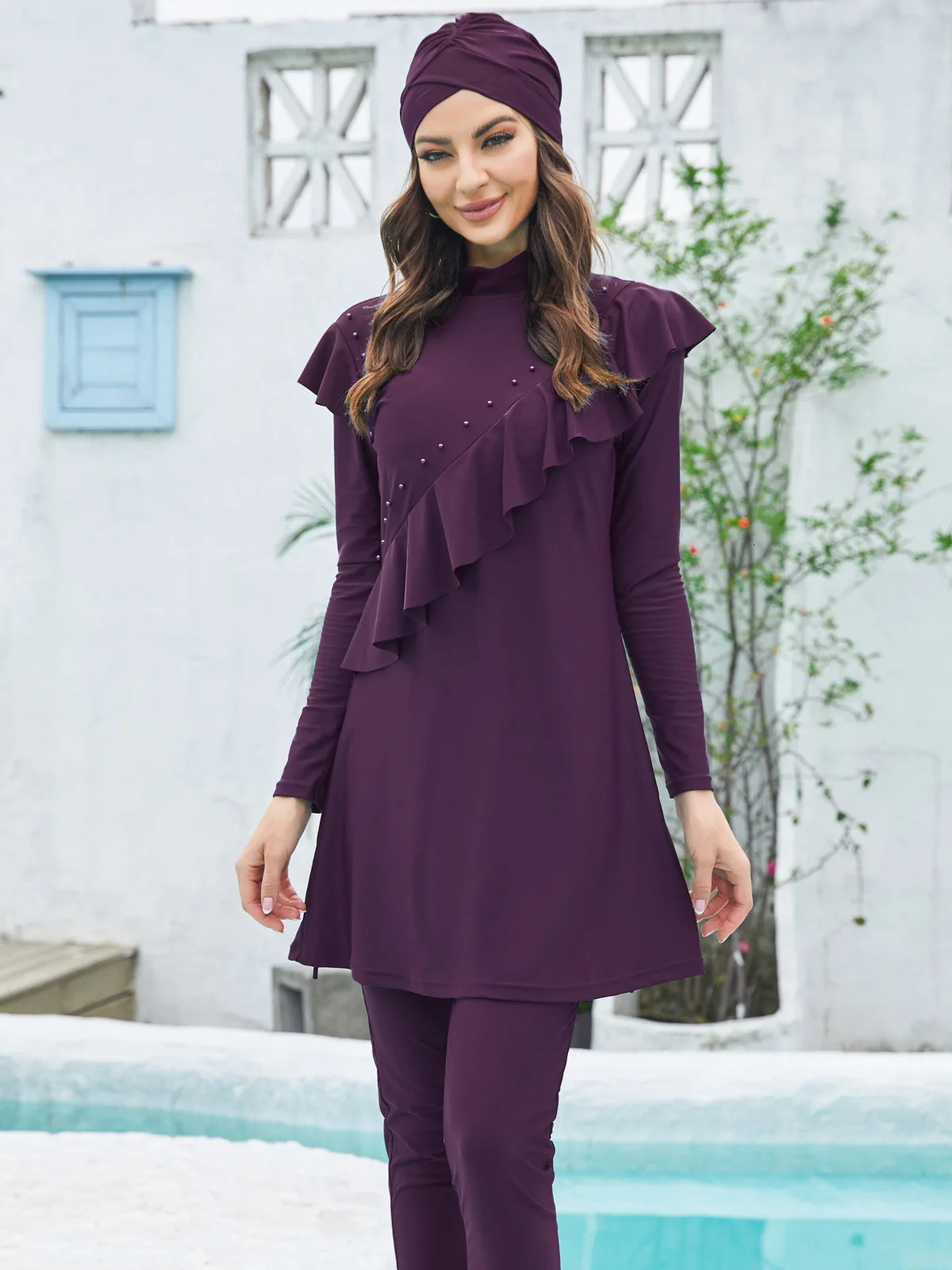 Muslim Swimwear Women Lake Modest Hijab Long Sleeves Sport Swimsuit 3 Pcs Lslamic Burkinis Wear Bathing Suit 250605