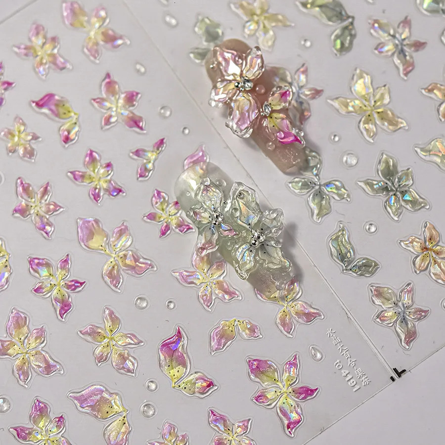 3D Fashion Jelly Flash Quadripetal Flower Butterfly Nail Art Stickers Manicure ns High Quality Self Adhesive Sticker T4204 250605