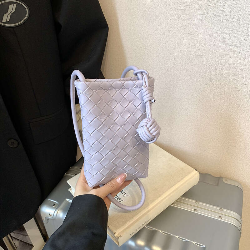 Korean Style Trendy Woven Pattern Phone for Women 2025 Spring Summer Fashion Versatile Mini High-end Shoulder Crossbody Bag