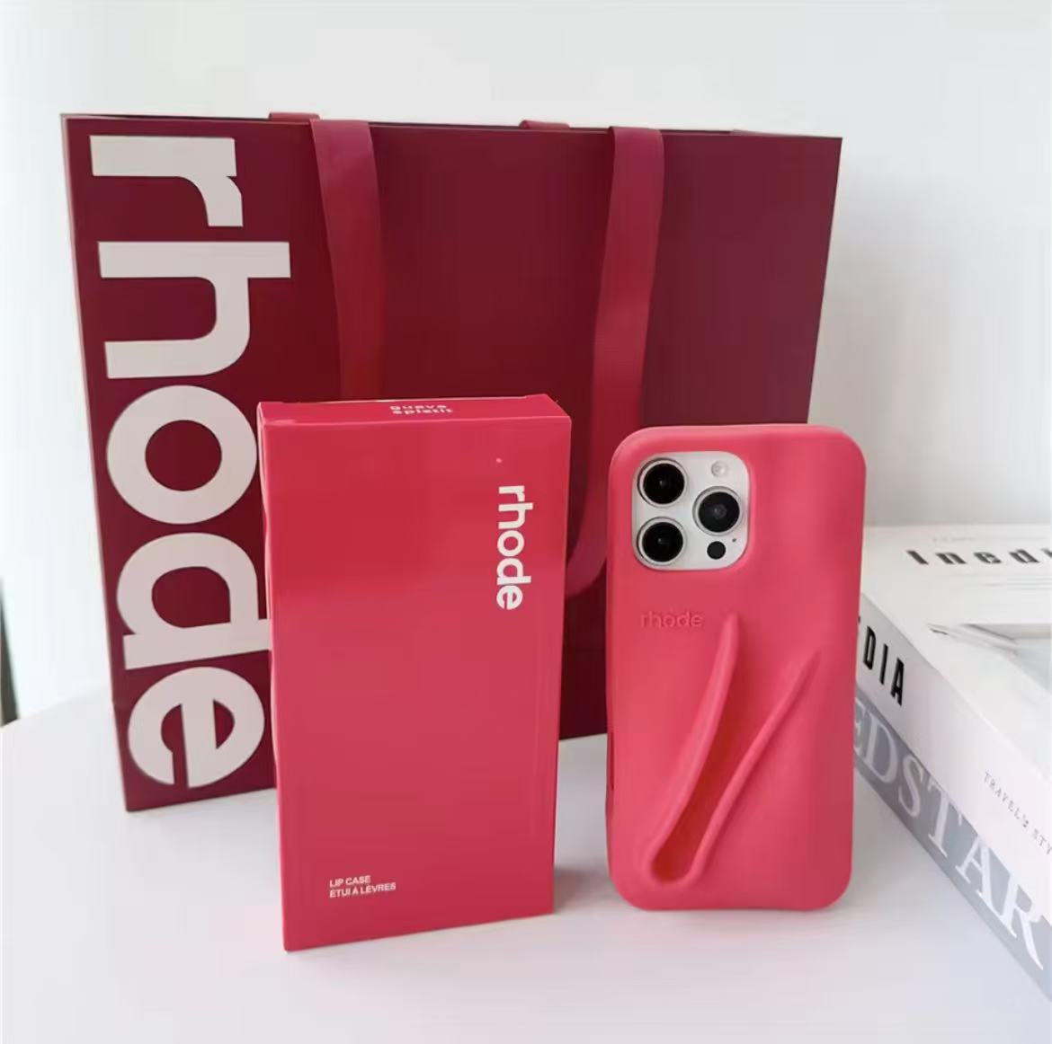 Rhode Protect Lipstick Holder Soft Silicone Case For iPhone 16 12 13 14 15 11 Pro Max With Lip Glaze Set Gift Shopping Bag Cover
