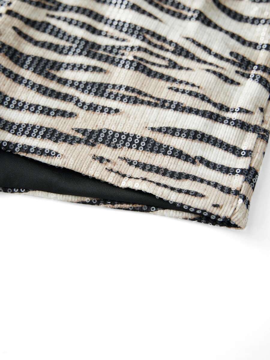 Womens Sexy Leopard Print High Waist Shorts with Sequins for Nightclub Party and Streetwear Fashion