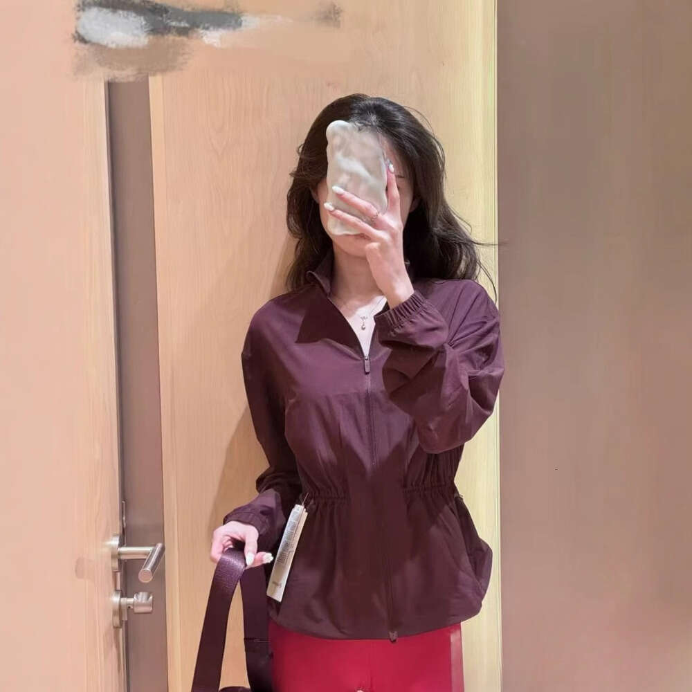 2025 Women Yoga Jacket Tight Fitting Waist Shaping Activewear Gym Workout Clothes UV Protective Loose Jogging Pants with Drawstring Plum Red White Bla