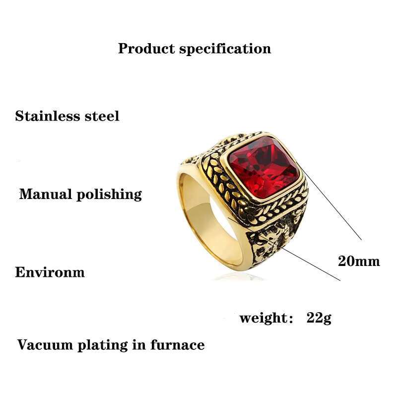 Popular 18k Gold-plated Titanium Steel Dragon Gemstone Ring Punk Style Rock Fashion Personality Stainless Steel Jewelry Ring