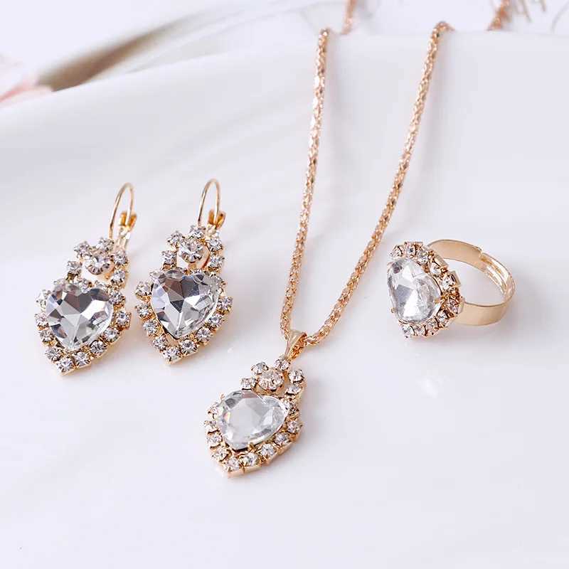 Jewelry Sets Women Wedding Jewelry Set for Brides Gold-Color Zirconia Earring Pendant Necklace Ring Sets Z250607