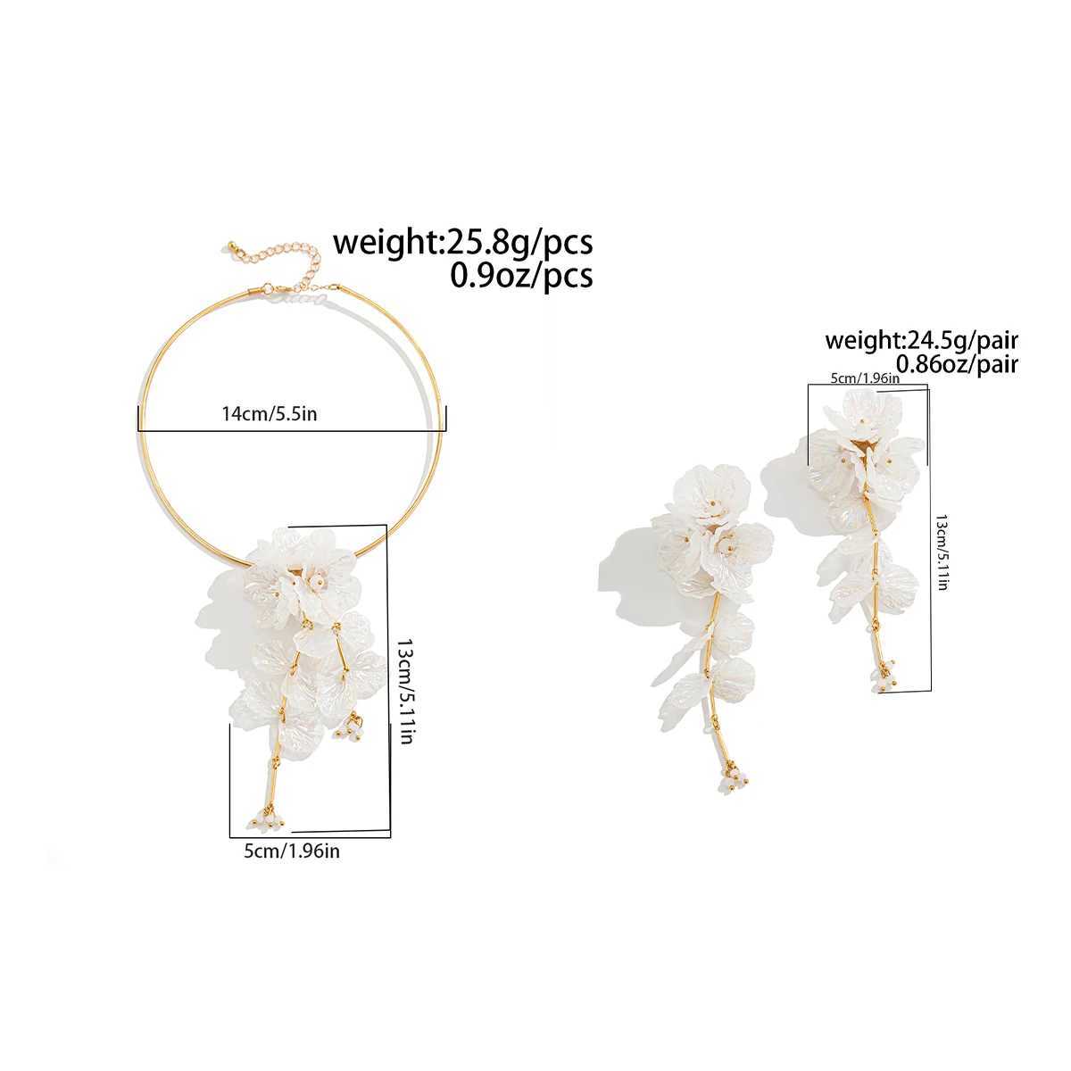 Ingemark Creative Punk Torques Chain Necklace Women Wed Bridal Elegant White Flower Hanging Drop Earrings Wed Bridal Jewelry Set Z250607